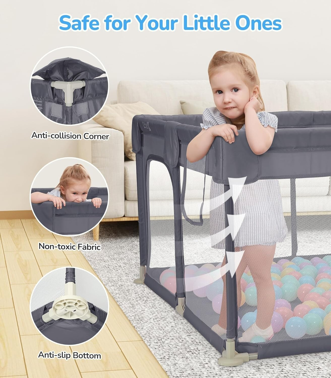 52"x52" Spacious Baby Playpen - Safe Anti-Fall Indoor & Outdoor Activity Center