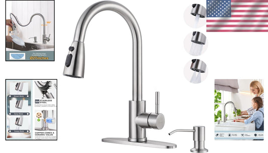 Contemporary 360-Degree Kitchen Faucet with Soap Dispenser for Efficient Cooking
