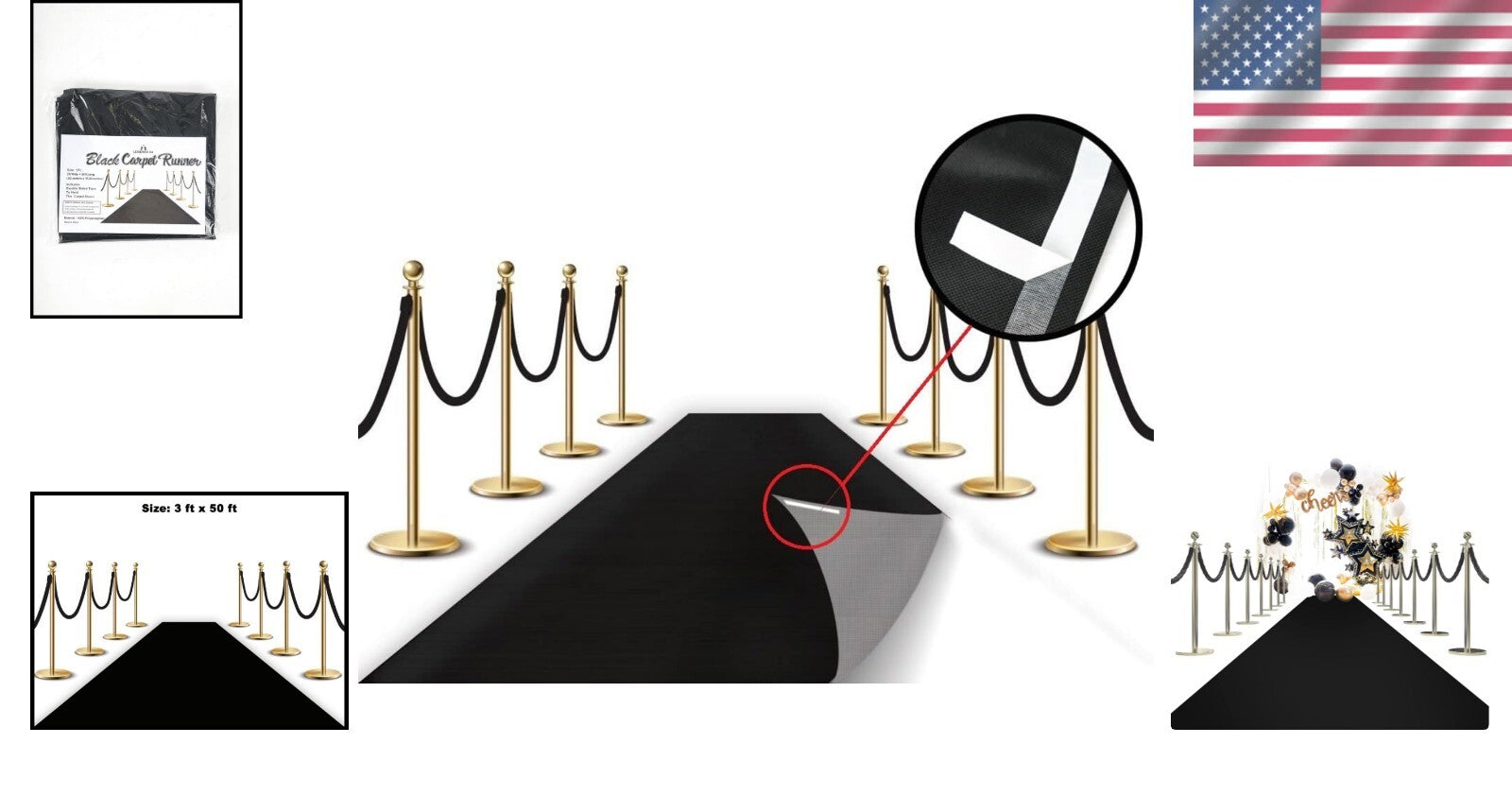 Luxury Handmade Black Carpet Runner 3x50 Feet for Weddings & Celebrations