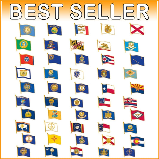 Complete Collection of Gold-Plated State Shape Enamel Lapel Pins – 50 Pack