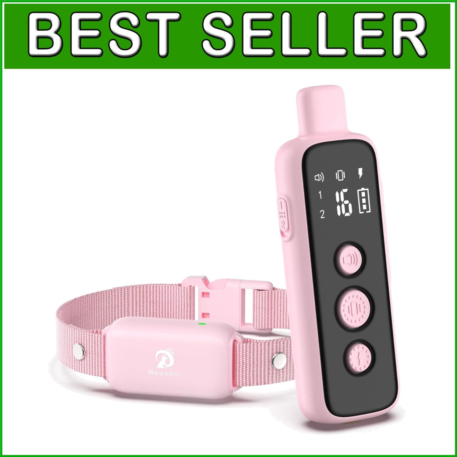 Light Pink Dog Training Collar with Beep, Vibration & Shock - Adjustable Size