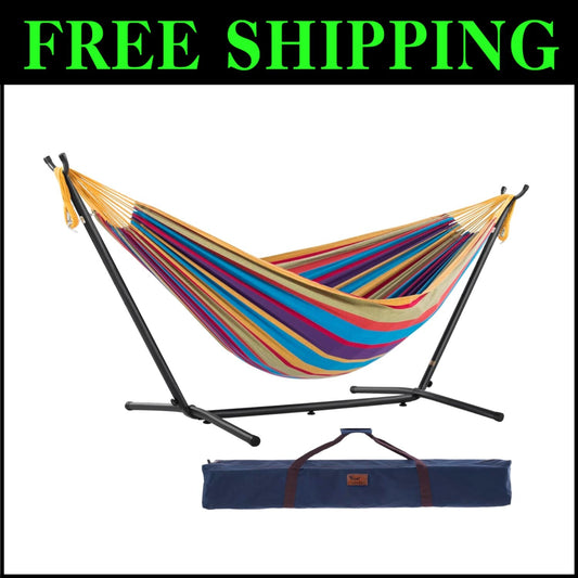 Cozy Double Hammock with 450 lb Steel Stand & Carry Bag for Outdoor Adventures