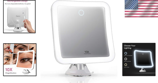 Cordless 10x Magnifying Mirror with 3 LED Settings - Ideal for Home or Travel