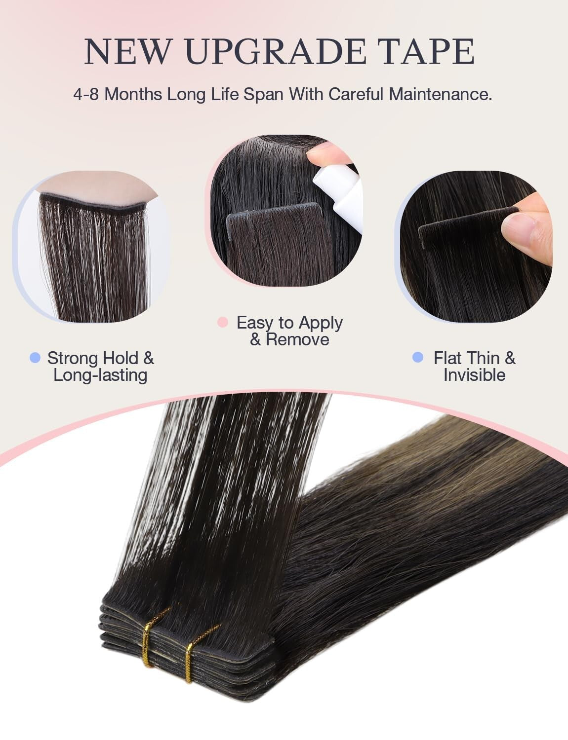 Luxury Human Hair Tape-In Extensions: 18 Inch, Dark to Chestnut, Hypoallergenic