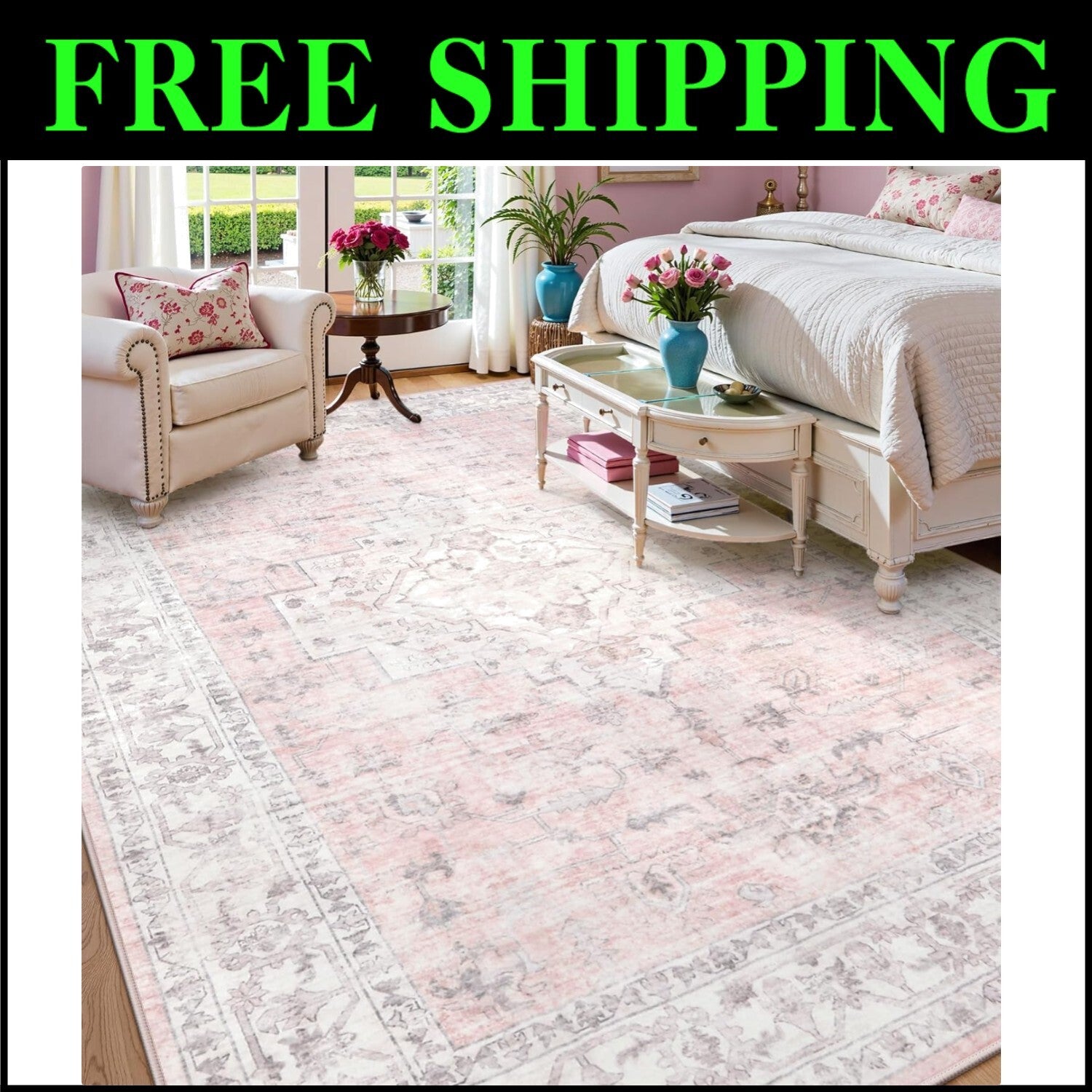 Stain-Resistant 10x14 Pink Rug - Soft, Braided Carpet for Living Room & Nursery