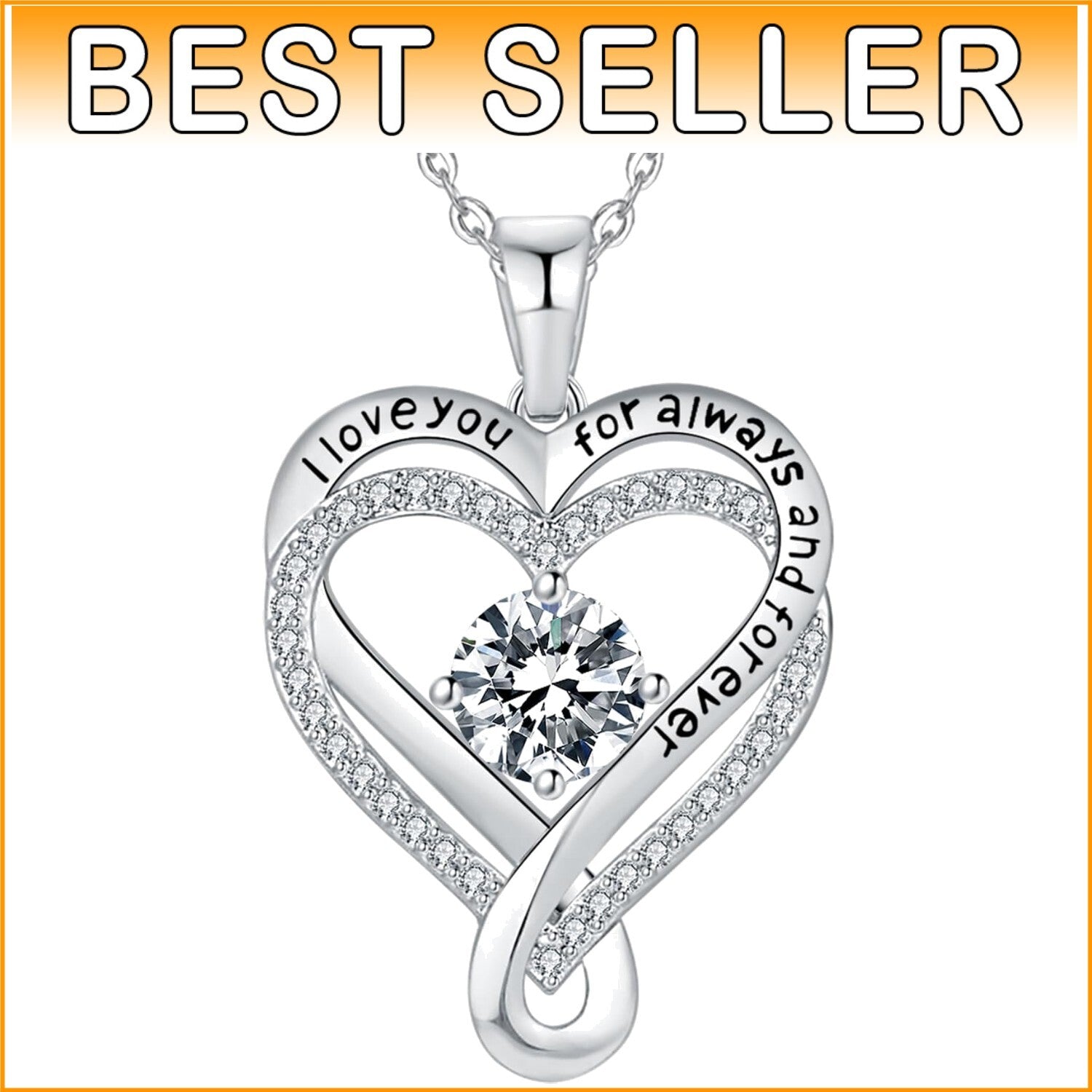Adjustable Sterling Silver Heart Necklace - I Love You Engraving Gift for Women