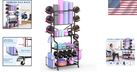 Efficient 3-Tier Rack for Organizing Yoga Mats, Balls & Resistance Bands