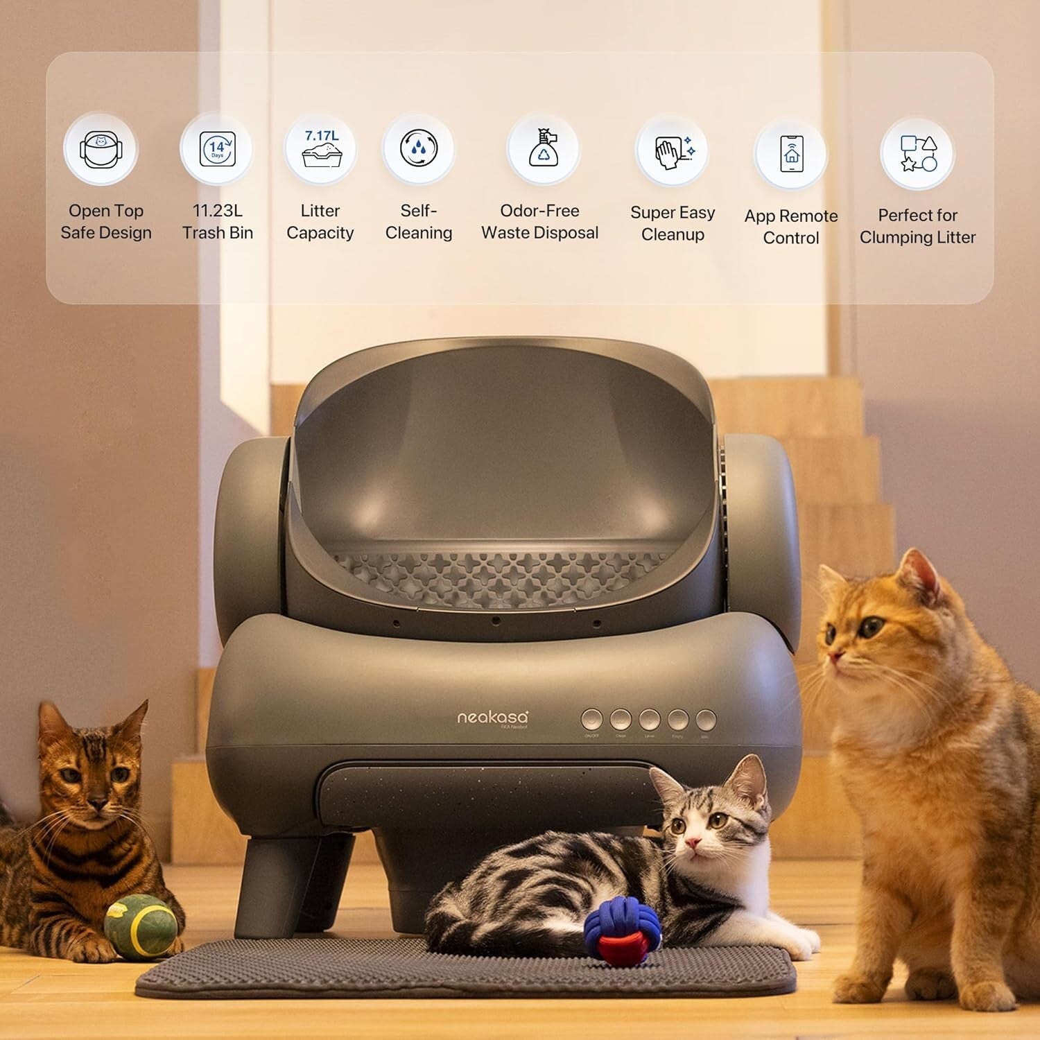 Open-Top Self-Cleaning Cat Litter Box with APP Control - Odor-Free Convenience