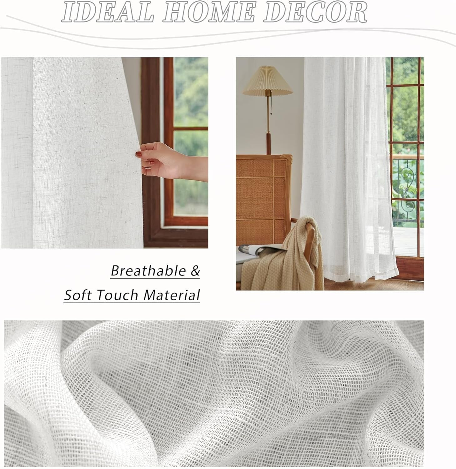Chic 84"x96" White Linen Sheer Back Tab Curtains - Perfect for Living Room Decor