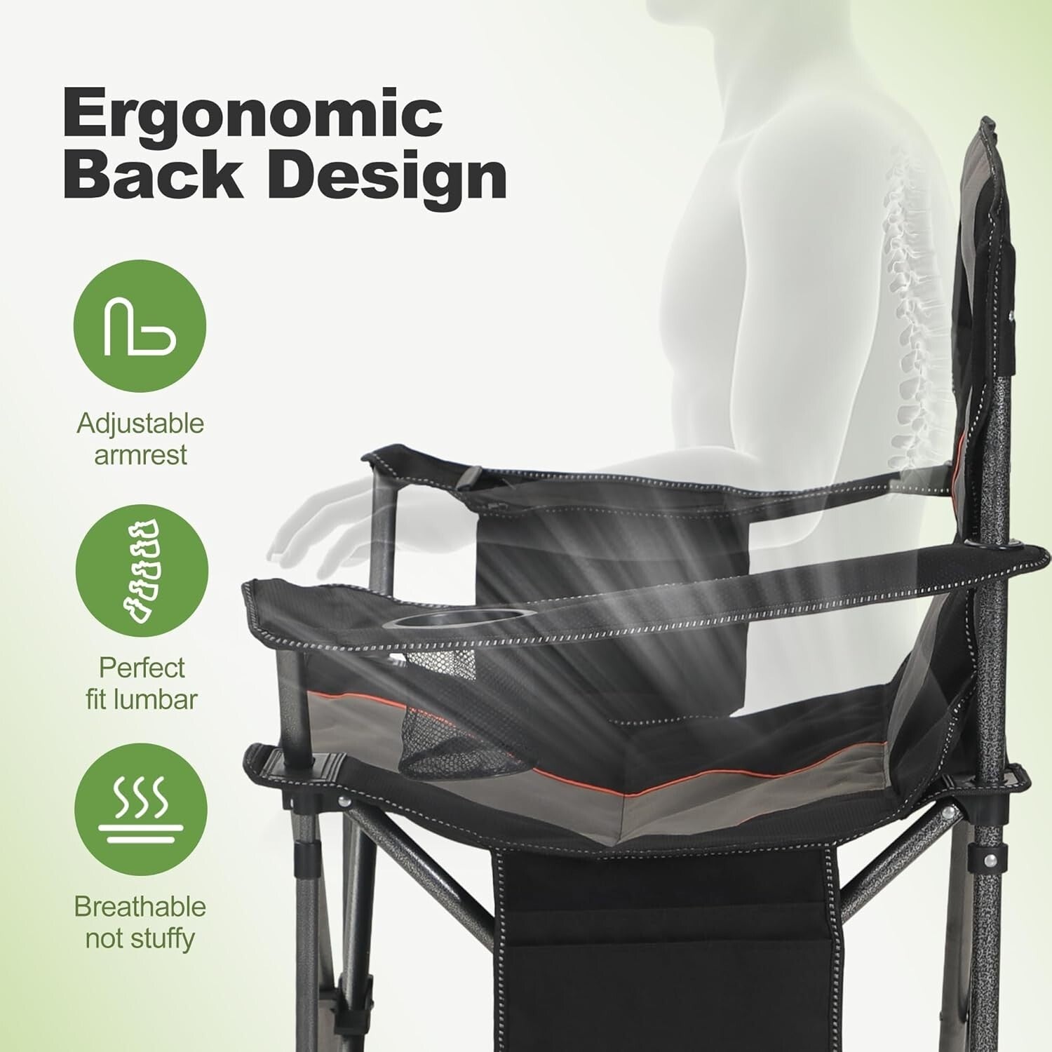 Ergonomic Padded Folding Camping Chair with Cooler & Cup Holder - Twin Pack