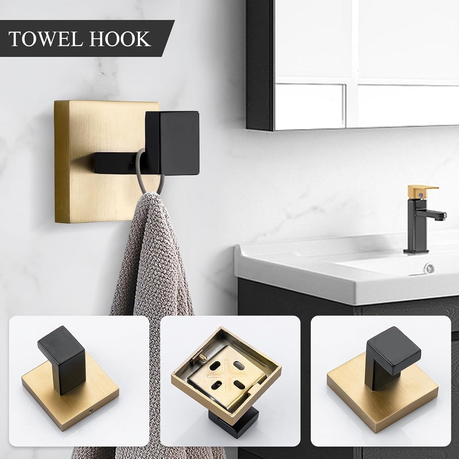 4-Piece Black & Gold Stainless Steel Bathroom Hardware Set - Elegant Style