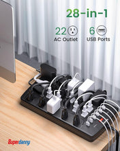 Load image into Gallery viewer, Multi-Outlets Power Strip with 22 Outlets + 6 USB Ports - Flat Plug for Space