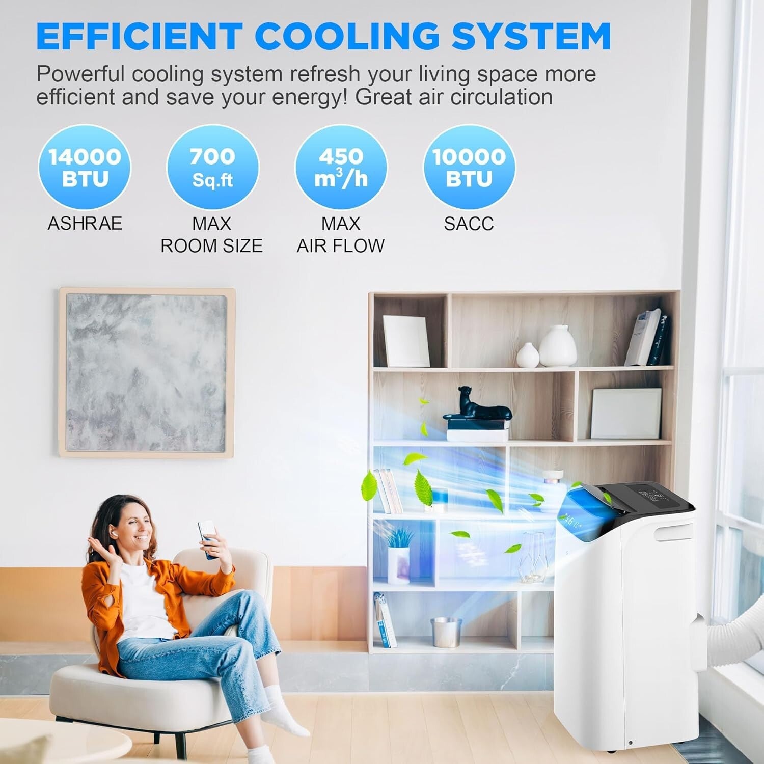 14000 BTU 3-in-1 Portable AC with Remote for 700 sq.ft - Cooling & Dehumidifying