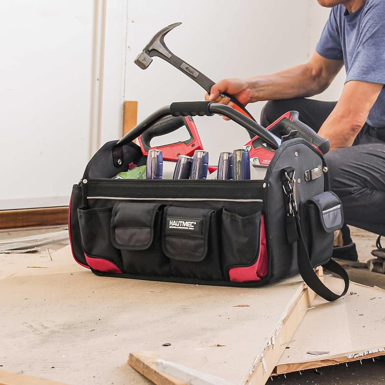 Ergonomic Heavy-Duty Tool Bag with Rotating Handle & Reflective Safety Strips