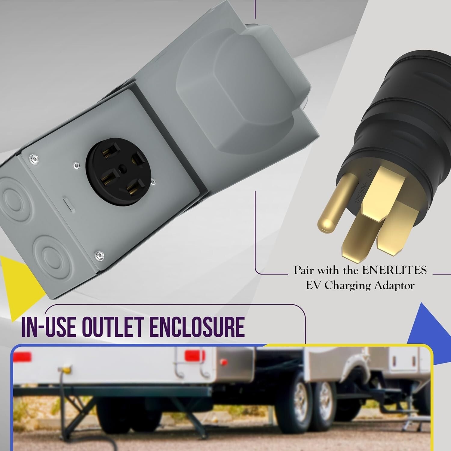 50 Amp Weatherproof NEMA 14-50R Lockable RV Power Outlet Box for Outdoor Use