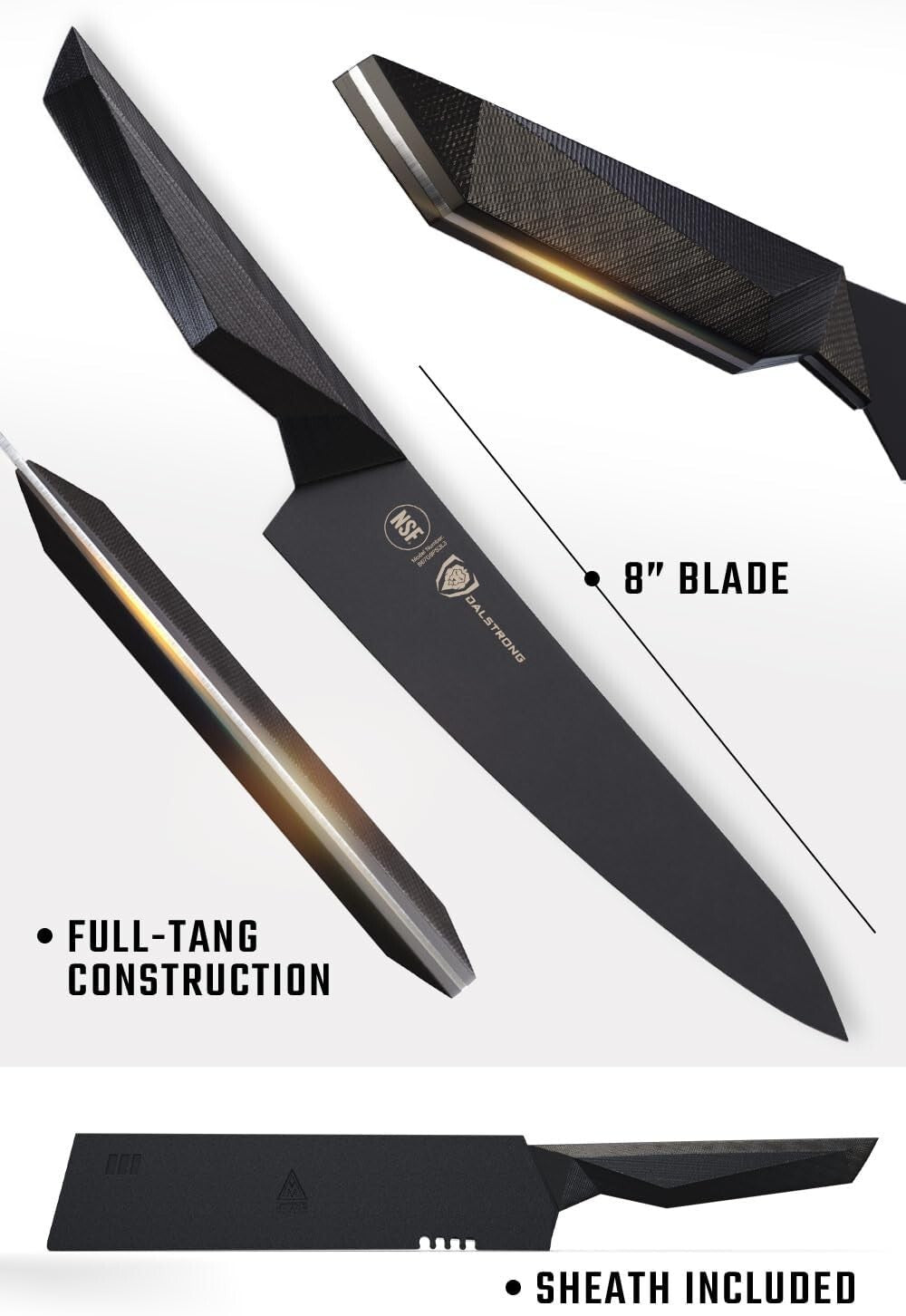 Premium 8-Inch Chef's Knife with Ergonomic G10 Handle - Black Titanium Finish