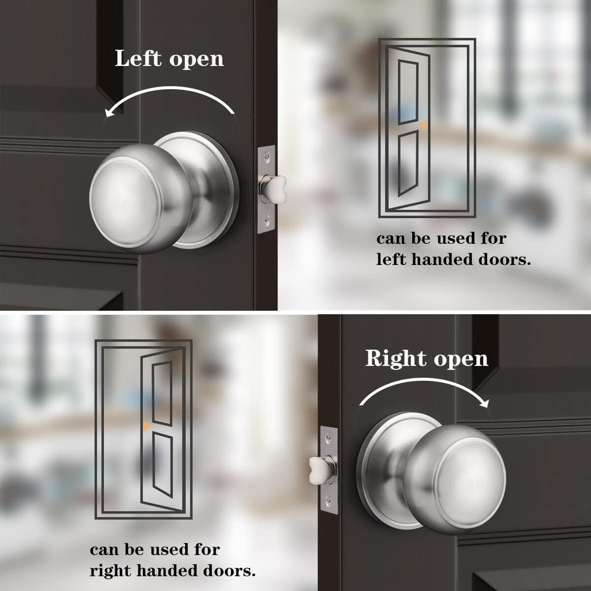 Elegant Brushed Nickel Round Door Knobs – 6 Pack Passage Handles for Interiors