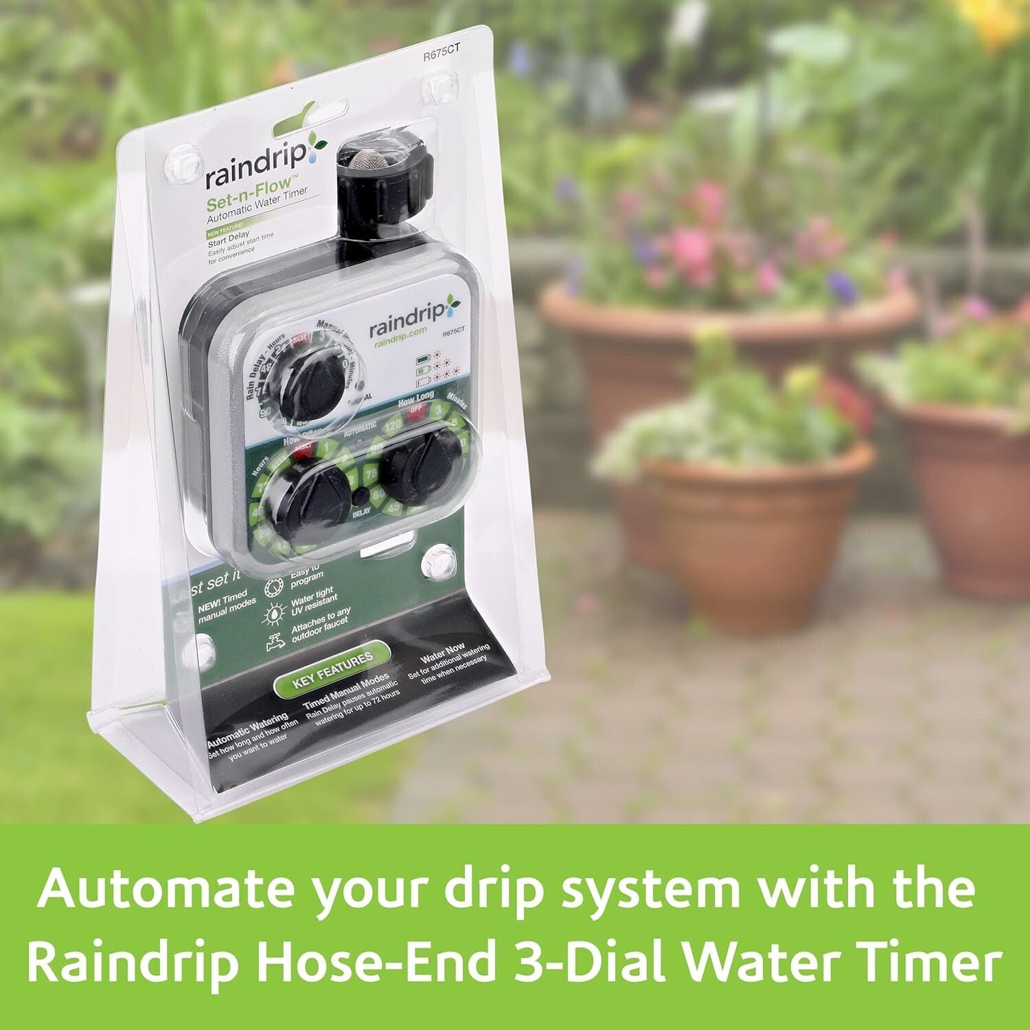 Automatic 3-Dial Sprinkler Timer with Rain Delay for Efficient Drip Irrigation