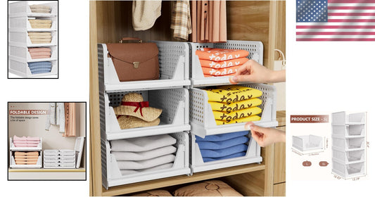5 Pack Stackable Closet Organizers - Multi-Functional Storage Bins for Any Room