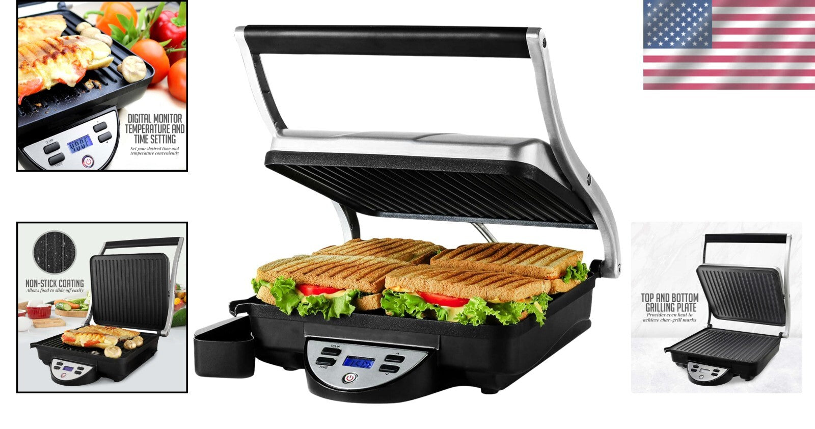 Compact Electric Panini Press with Automatic Timer - Ideal for Small Spaces