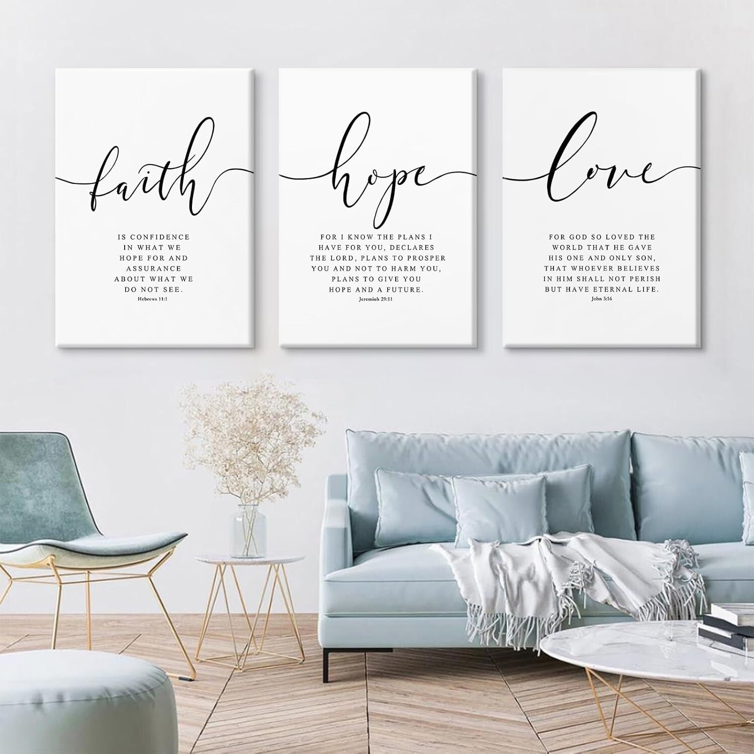 Elegant 3-Piece Bible Verse Wall Art - 16x24 Framed Canvas Prints for Any Room