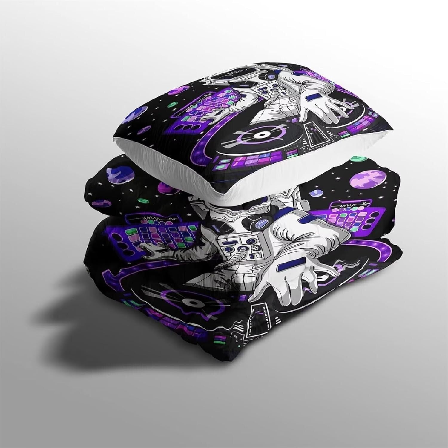 Fluffy Twin Size Galaxy Comforter with Astronaut Print - Soft & Warm Bedding