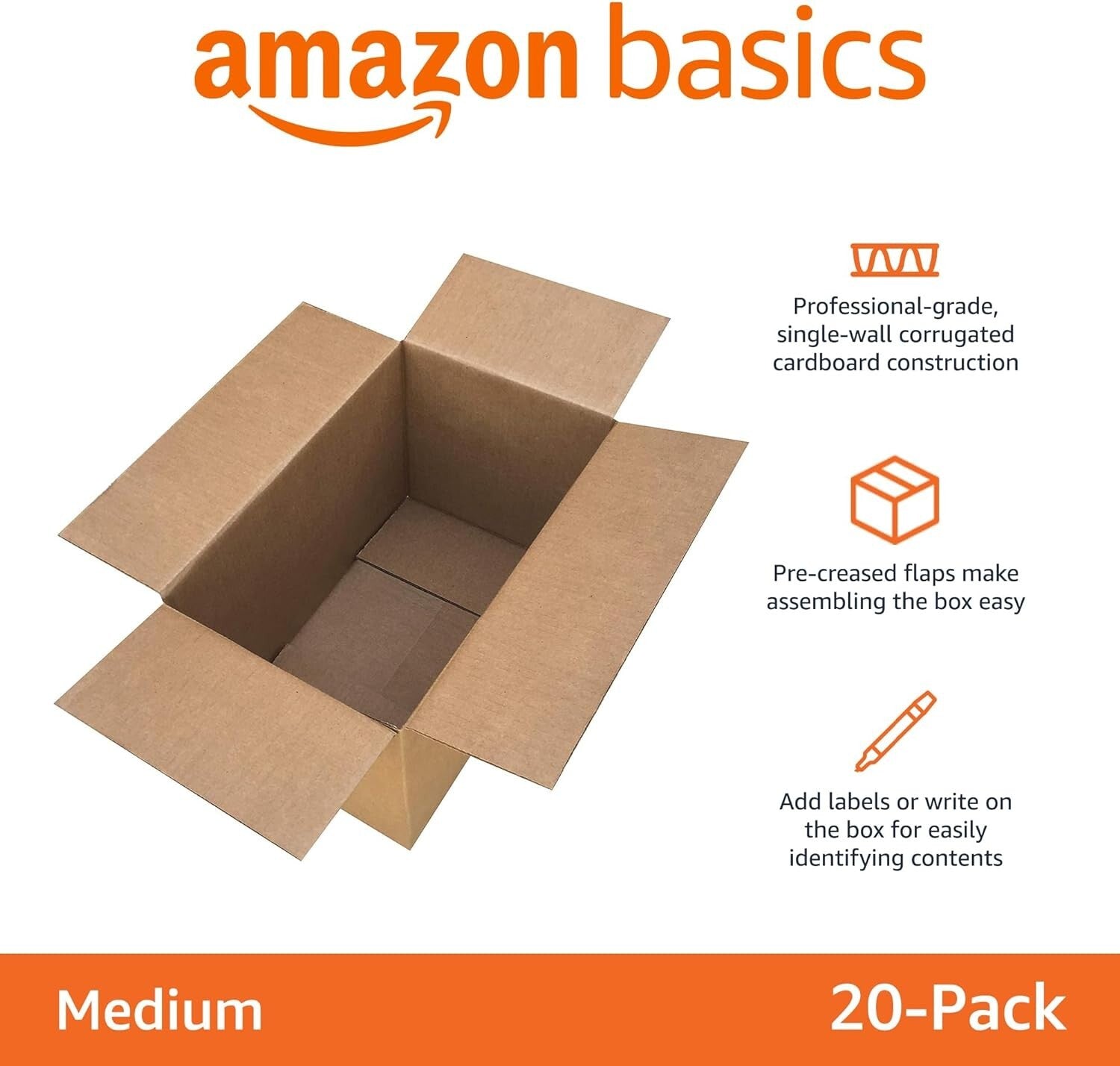 Easy Setup Medium Moving Boxes, 20-Pack - 18" x 14" x 12" Usable for All Packing