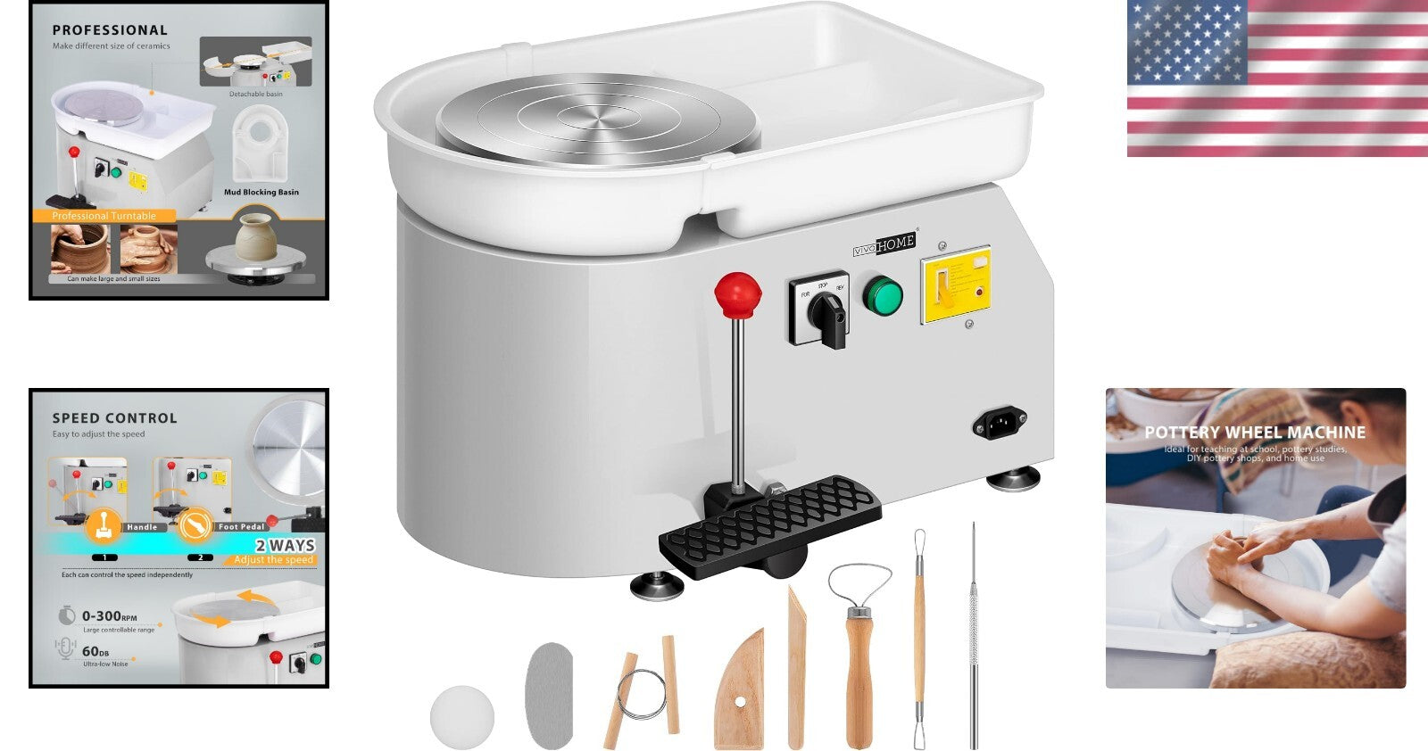 Durable Pottery Wheel Machine - 25CM with Ultra-Low Noise Operation & Foot Pedal