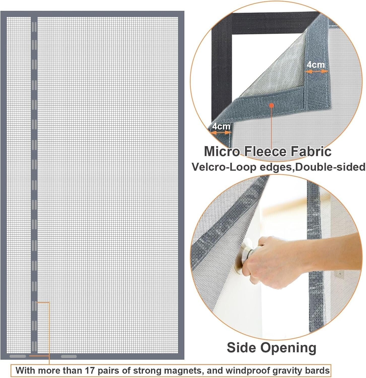 72x96” Grey Magnetic Fiberglass Screen Door - Keep Bugs Out, Invite Fresh Air