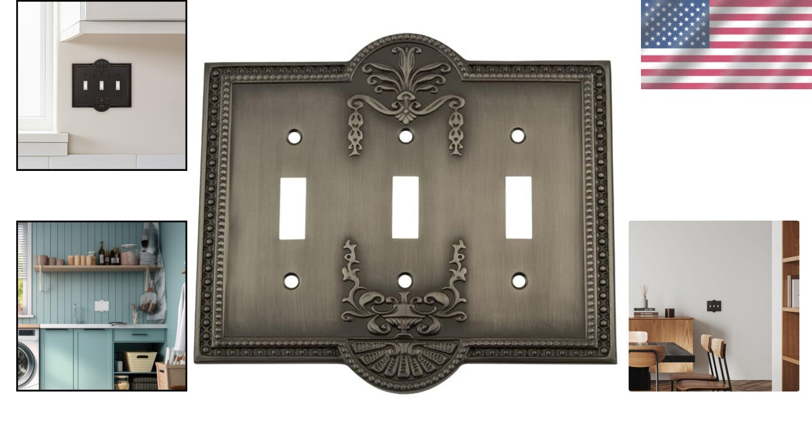 Curved Edge Antique Pewter Switch Cover - Durable Brass Craftsmanship
