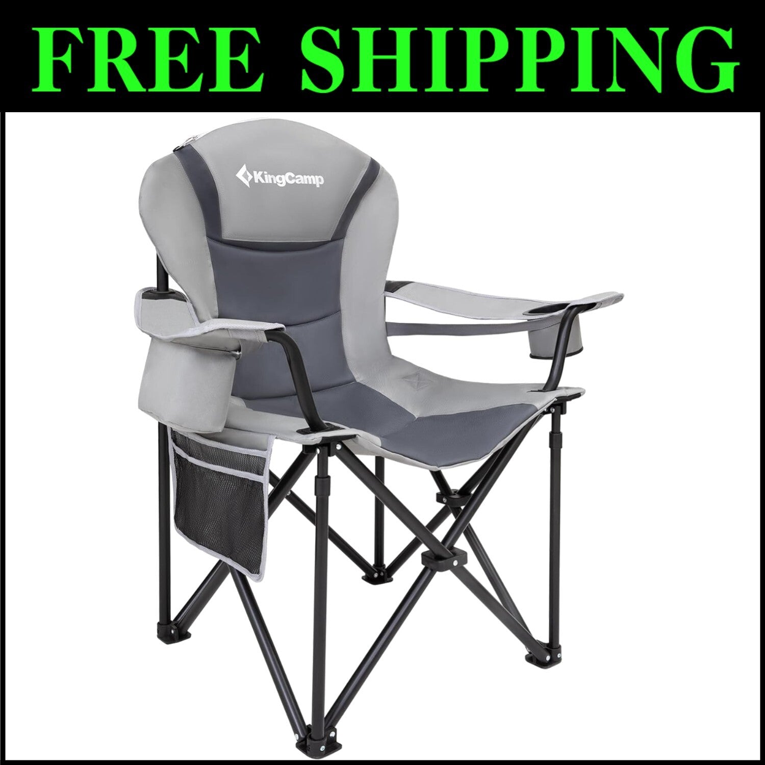 Portable Oversized Chair with Lumbar Support & Cooler Bag for Camping Comfort