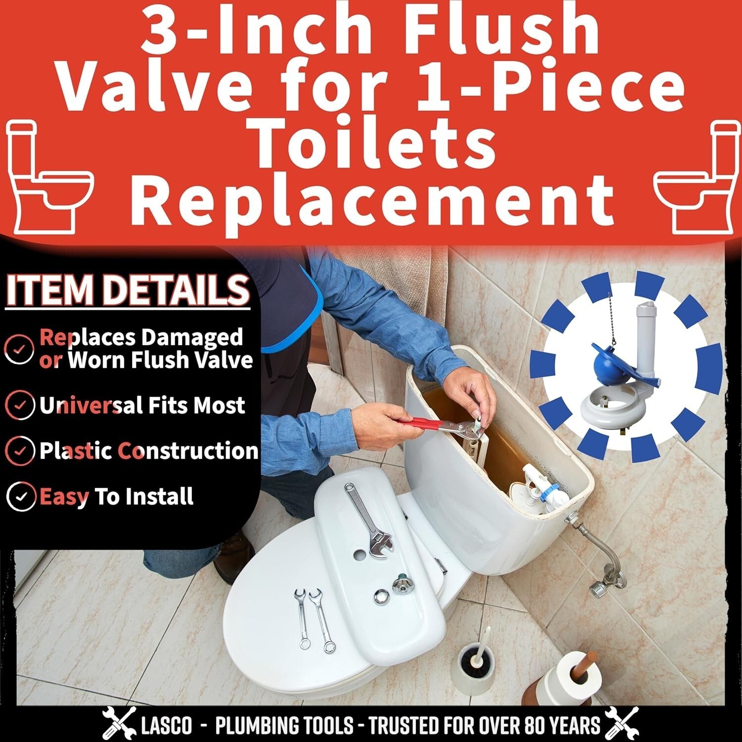 Cost-Effective Replacement Flush Valve Kit for 3-Inch Toilets - Save Water