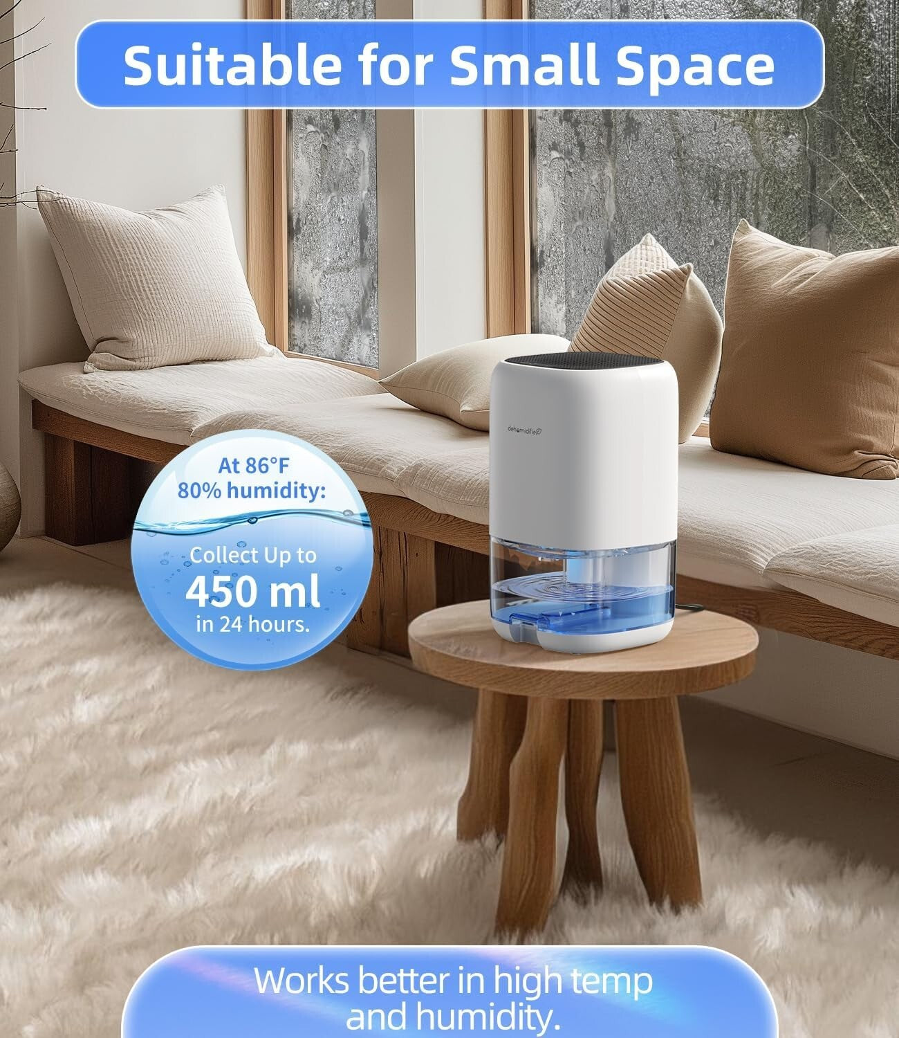 Compact 35 OZ Dehumidifier for Bedroom & Bathroom - Efficient Humidity Control