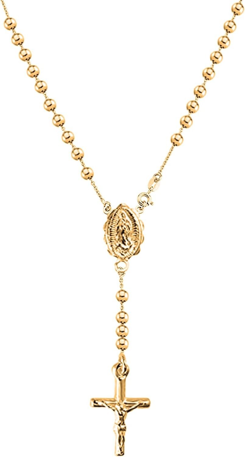 Italian 18K Gold-Plated Pendant & Solid Bead Chain Necklace - Hypoallergenic