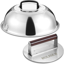 Load image into Gallery viewer, BBQ Essential: Heavy-Duty Stainless Steel Burger Press &amp; Melting Dome 12-Inch