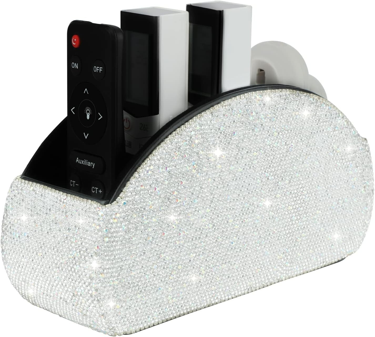 Elegant 5-Compartment Leather Organizer - Bling Crystal Luxury for Desk Storage