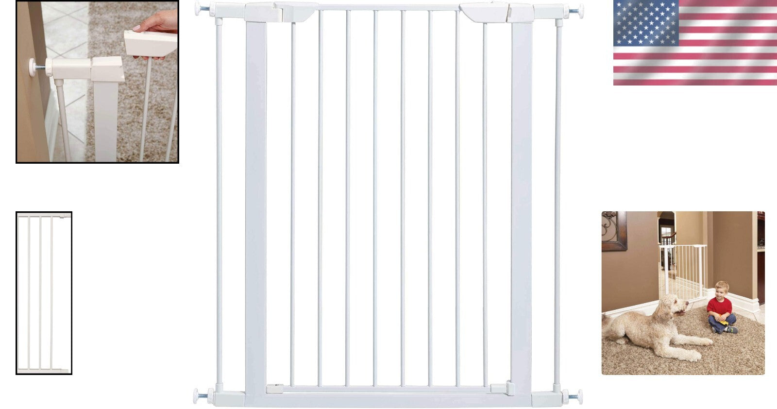 Elegant 39-Inch Tall White Steel Pet Gate - Pressure Mounted for Easy Install