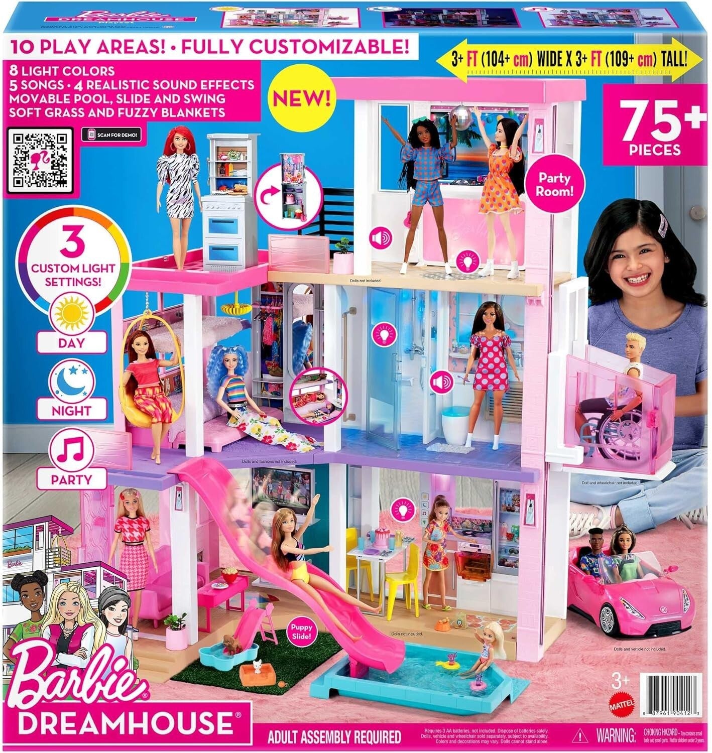 Customizable Dollhouse Playset - 43" DreamHouse with Lights and Elevator Access