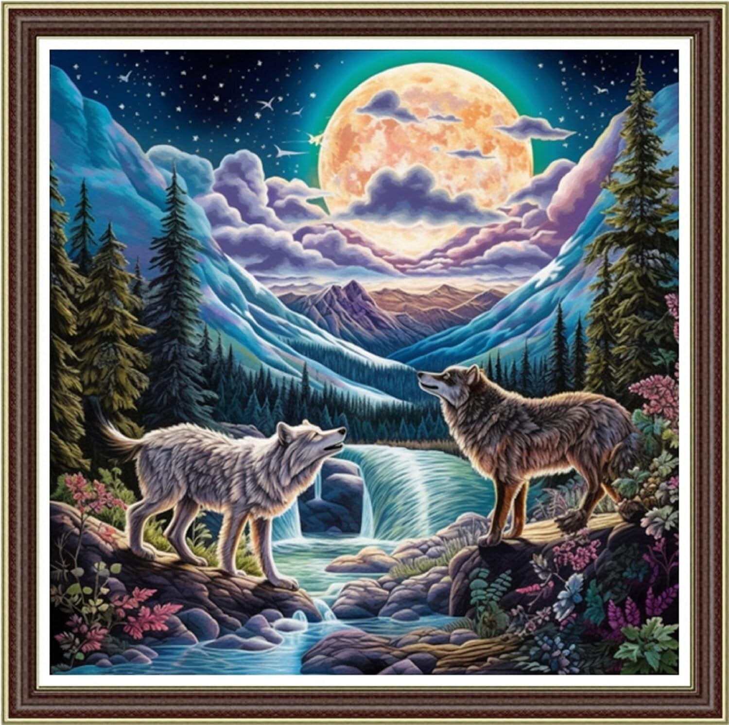 Life-Size Moonlight Wolf Cross Stitch Embroidery Kit for Creative Adults - 17.7"