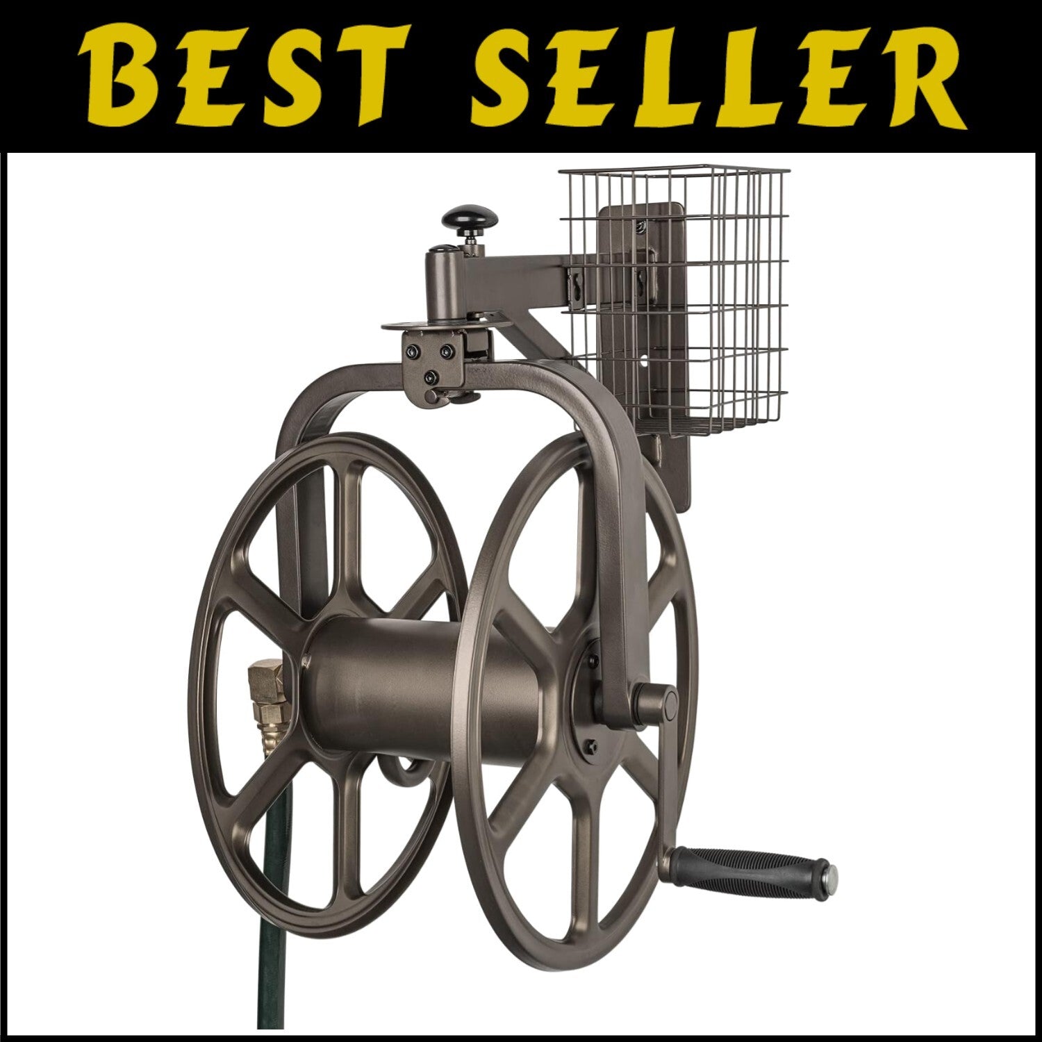 Rotating Bronze Hose Reel Holds 125ft Hose: Garden Essentials for Neat Storage