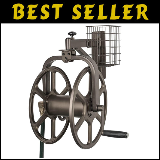 Rotating Bronze Hose Reel Holds 125ft Hose: Garden Essentials for Neat Storage