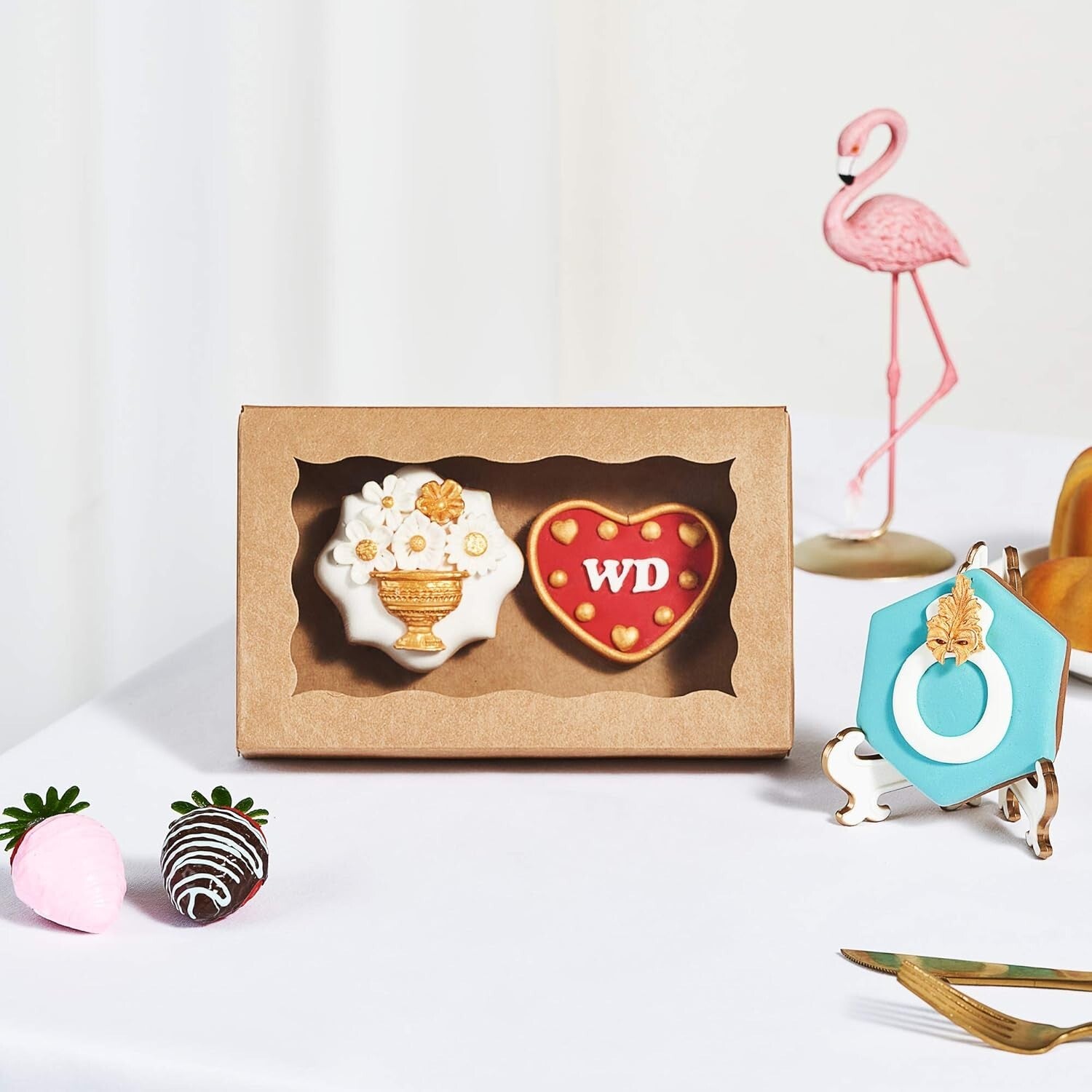 Chocolate & Macaron Bakery Boxes - 100 Pack Stylish with Clear Viewing Window