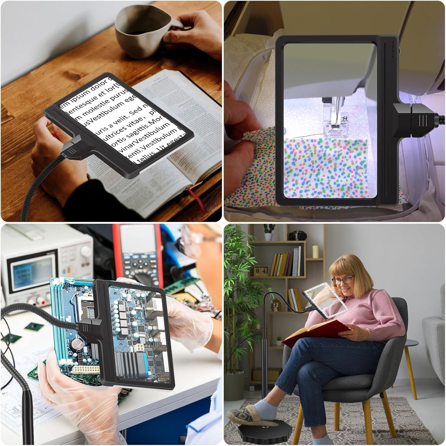 5X LED Floor Magnifier with Dimmable Light & Adjustable Stand, Ideal for Crafts