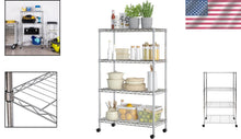 Load image into Gallery viewer, Mobile 4-Tier Chrome Wire Shelving Unit - Perfect for Kitchen and Garage