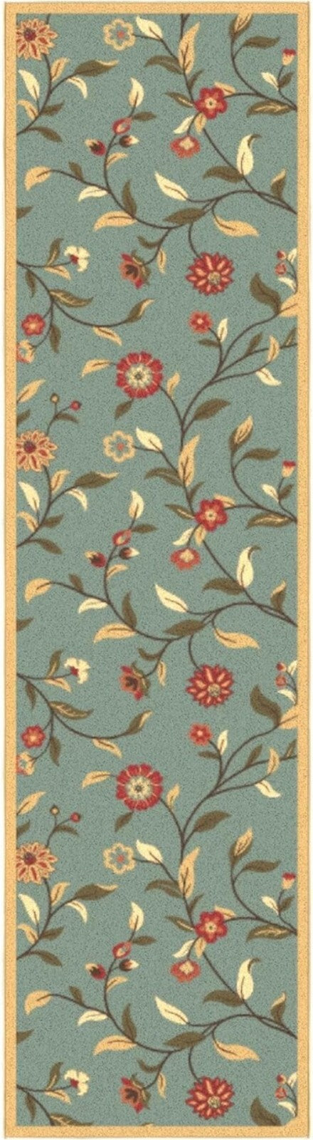 Elegant 2'7" x 9'10" Floral Runner Rug with Non-Slip Backing - Seafoam Green