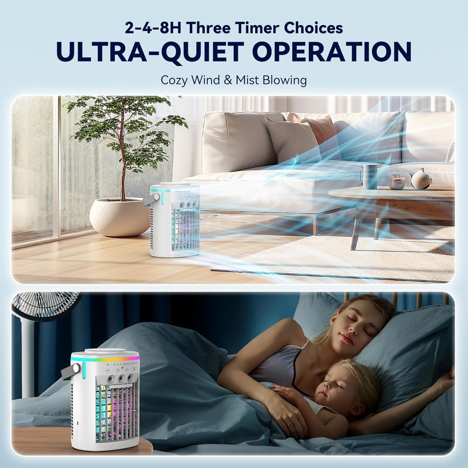 Whisper-Quiet Personal Air Conditioner with Remote, Timer & Colorful Night Light