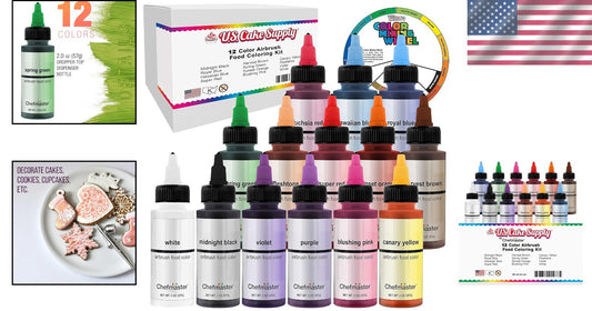 Edible Airbrush Food Colors - 12 Vibrant Shades with Convenient Dispenser