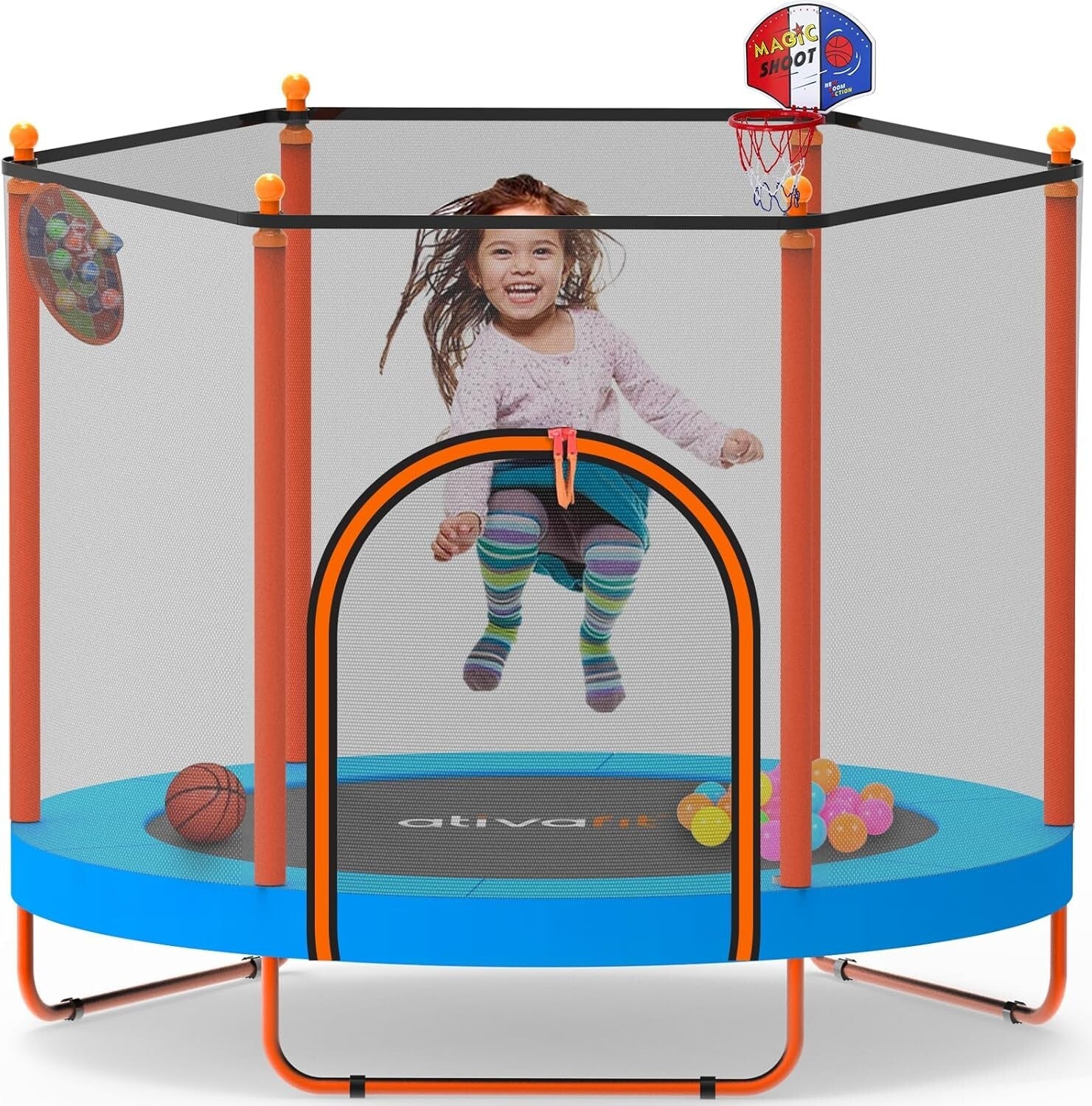 5FT Super Bouncy Trampoline for Kids Aged 1-8 with Basketball Hoop & Dartboard