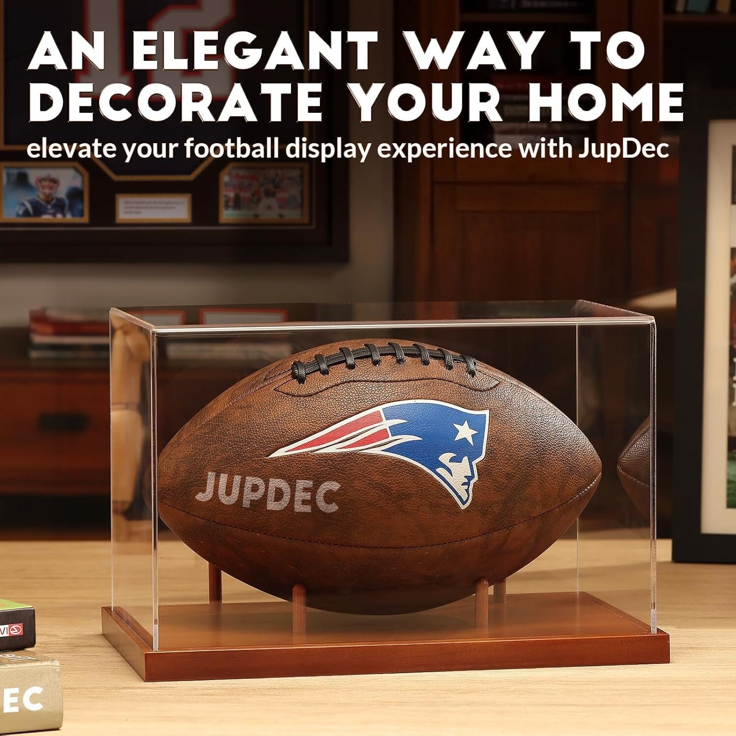 Premium Acrylic Football Display Case with Wood Stand - No Assembly Required