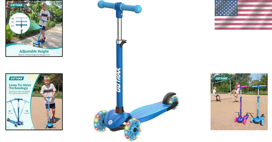 Blue Kids Kick Scooter - 3 Wheels, Adjustable Height & Rear Brake for Safety